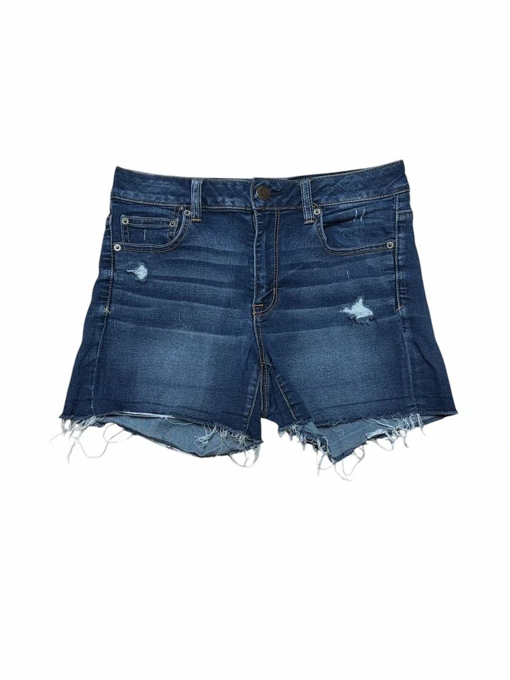 American Eagle Hi Rise Shortie Women’s 10 Blue Jeans Distressed Denim High Rise